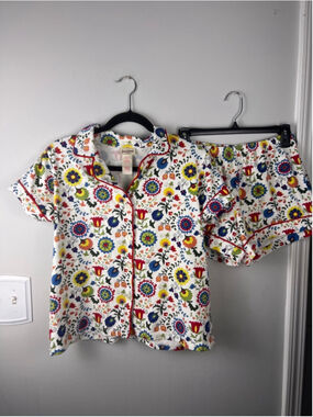 BedHead Pajamas Women's L Floral Pajama Set Cotton Spandex Made USA Folk Art Boh